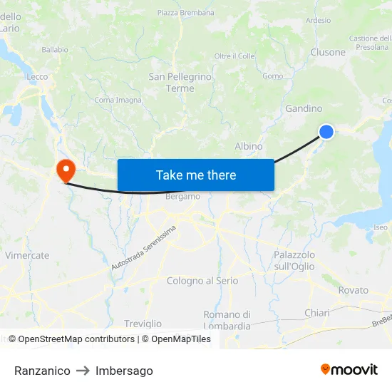 Ranzanico to Imbersago map