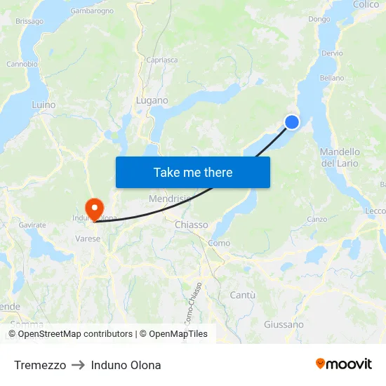 Tremezzo to Induno Olona map