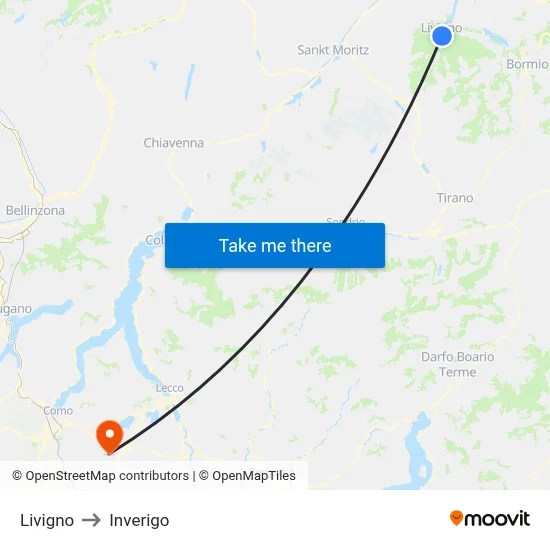 Livigno to Inverigo map