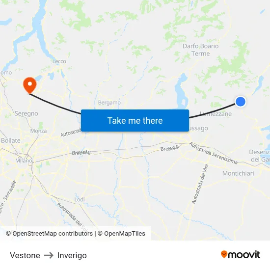 Vestone to Inverigo map