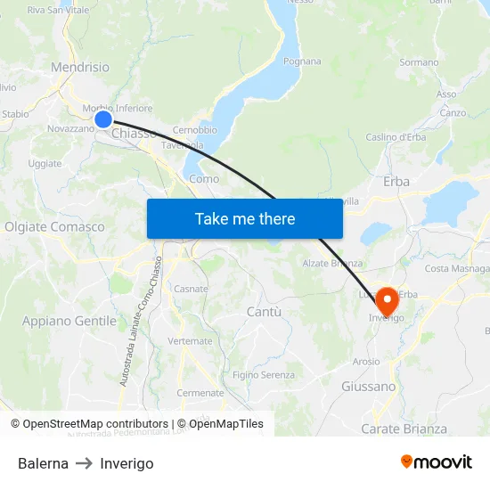 Balerna to Inverigo map