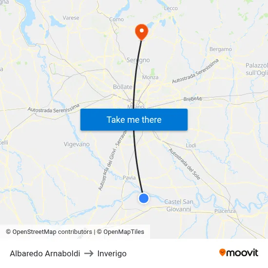 Albaredo Arnaboldi to Inverigo map