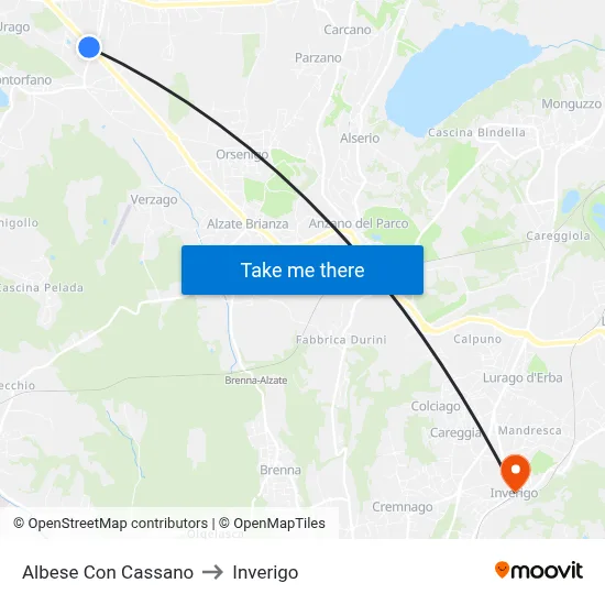 Albese con Cassano to Inverigo map