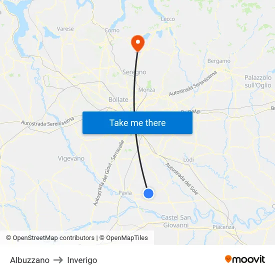 Albuzzano to Inverigo map