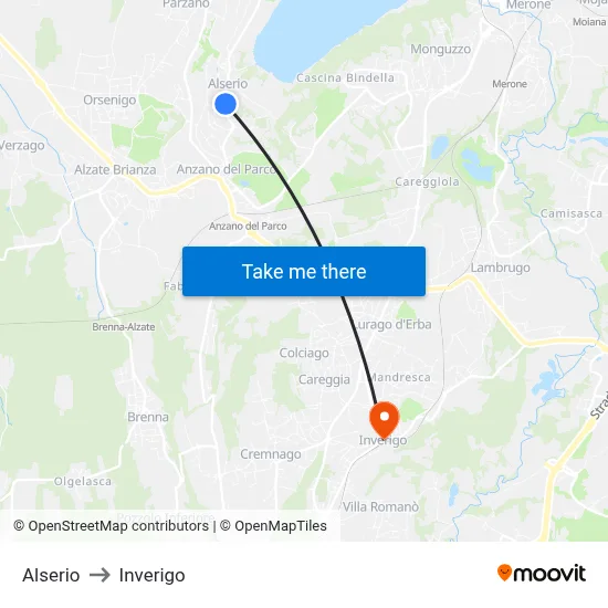 Alserio to Inverigo map