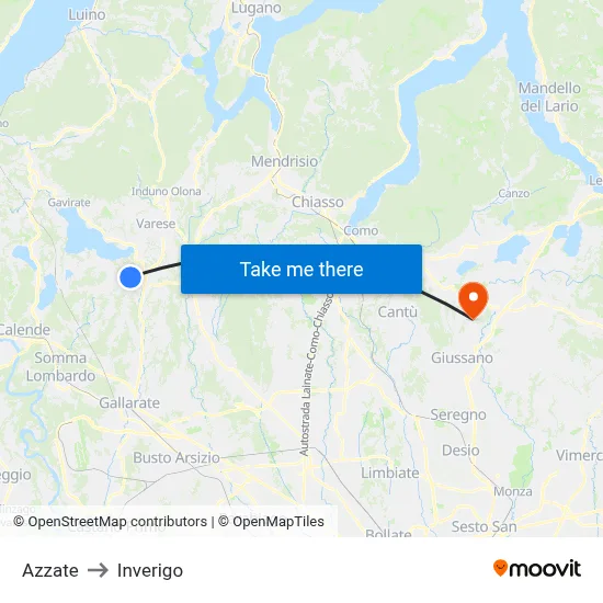 Azzate to Inverigo map