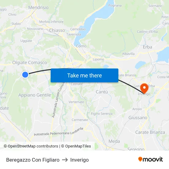 Beregazzo con Figliaro to Inverigo map