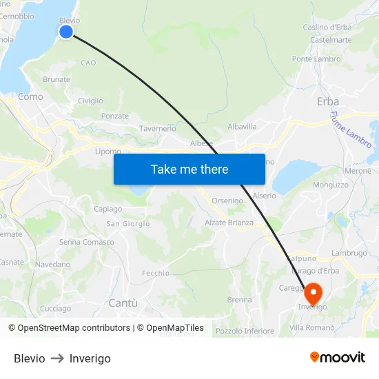 Blevio to Inverigo map