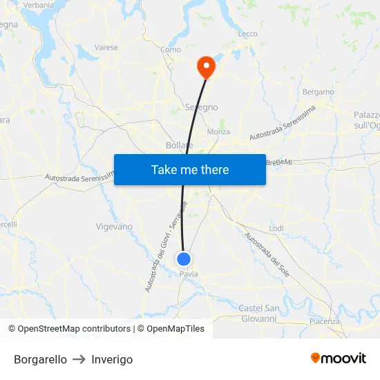 Borgarello to Inverigo map