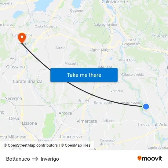 Bottanuco to Inverigo map