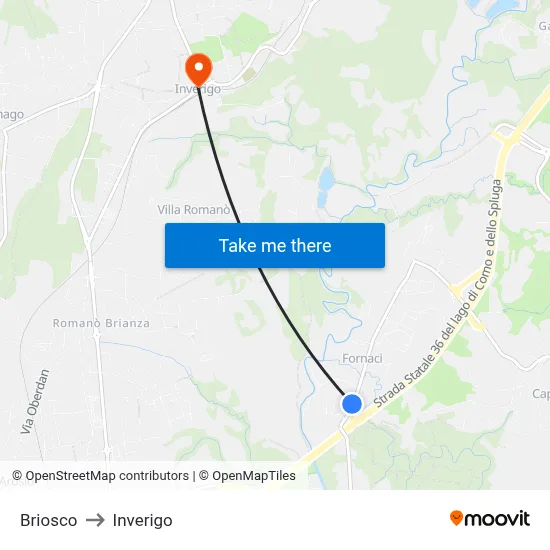 Briosco to Inverigo map