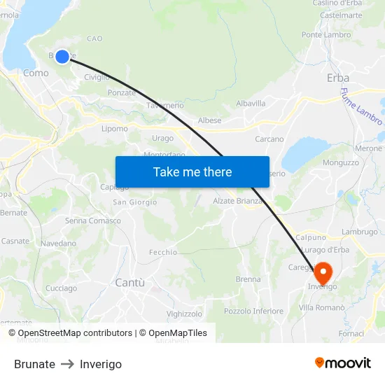 Brunate to Inverigo map
