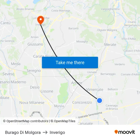Burago di Molgora to Inverigo map