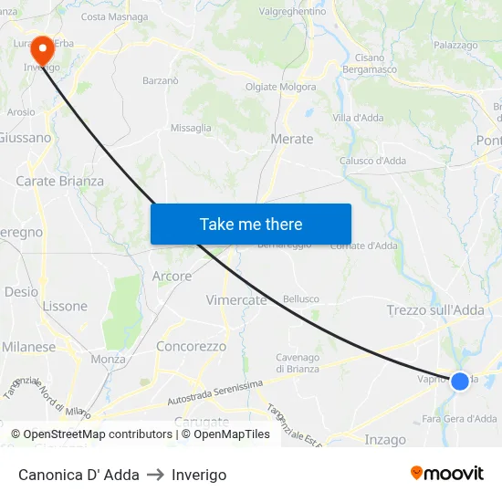 Canonica d'Adda to Inverigo map
