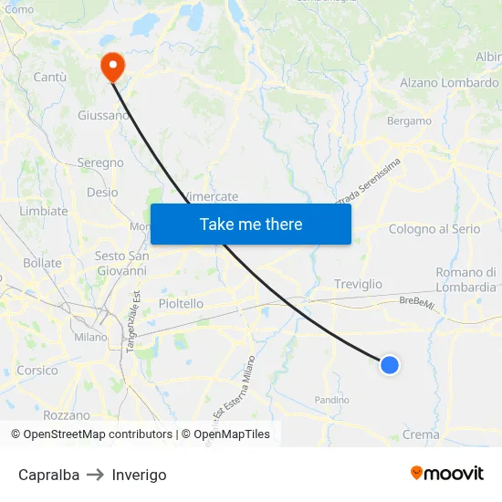 Capralba to Inverigo map