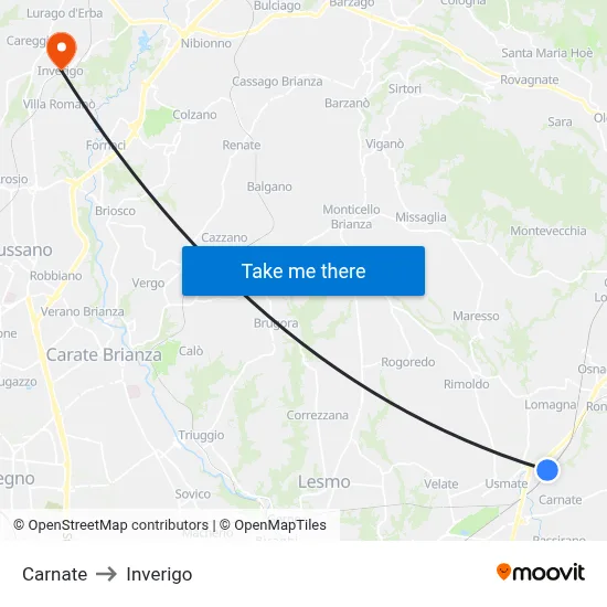Carnate to Inverigo map