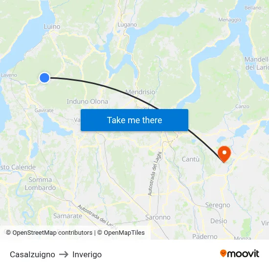 Casalzuigno to Inverigo map