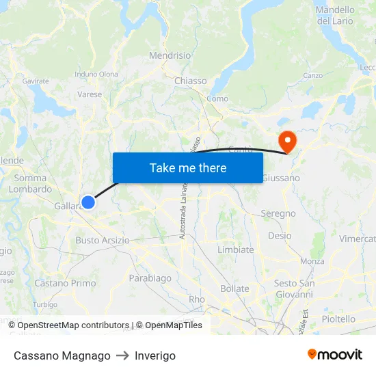 Cassano Magnago to Inverigo map