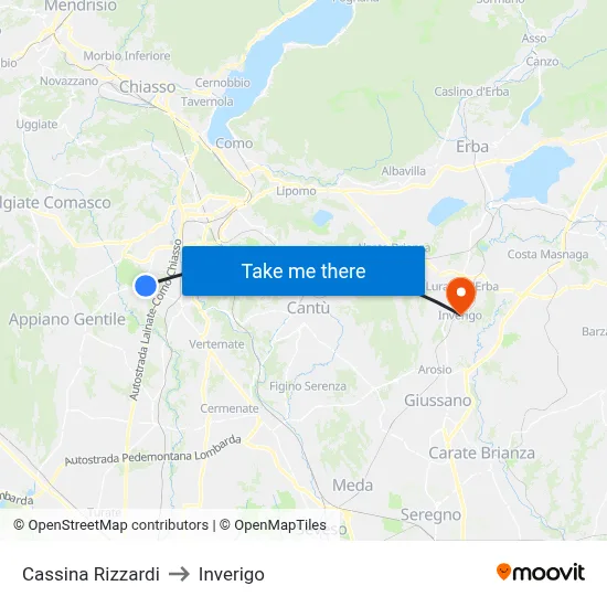 Cassina Rizzardi to Inverigo map