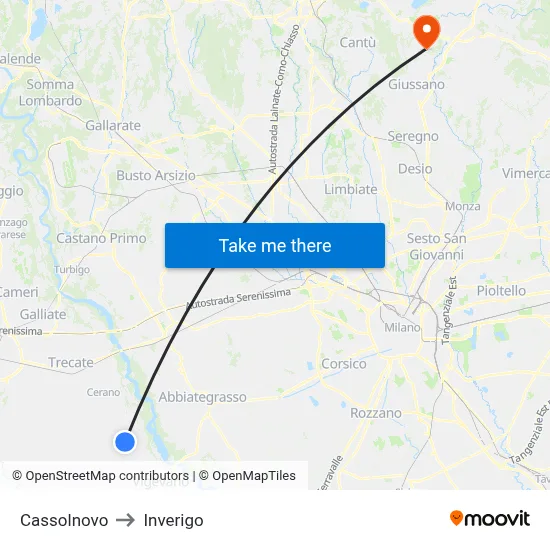 Cassolnovo to Inverigo map