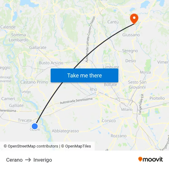 Cerano to Inverigo map
