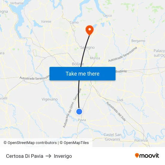 Certosa Di Pavia to Inverigo map