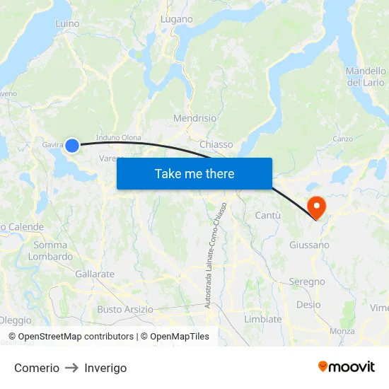 Comerio to Inverigo map