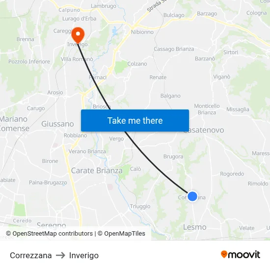 Correzzana to Inverigo map