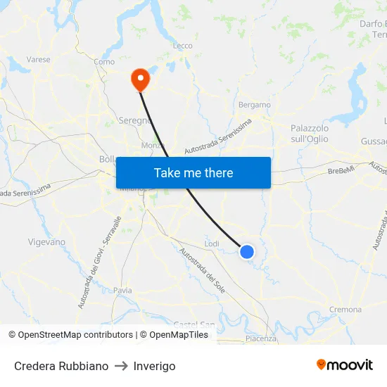 Credera Rubbiano to Inverigo map