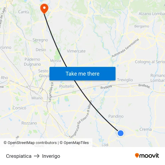 Crespiatica to Inverigo map