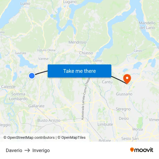 Daverio to Inverigo map