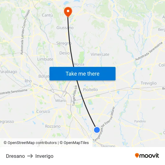 Dresano to Inverigo map