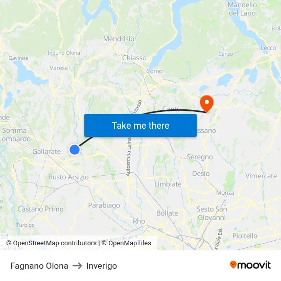Fagnano Olona to Inverigo map