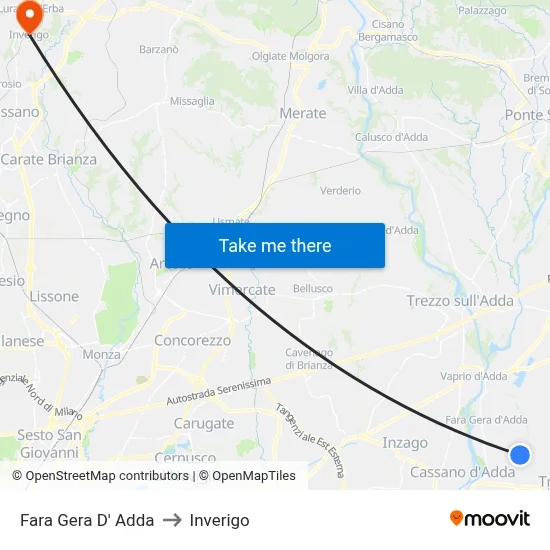 Fara Gera D' Adda to Inverigo map