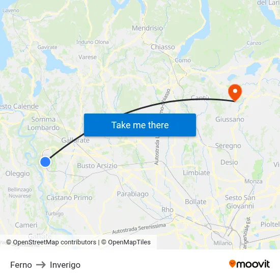 Ferno to Inverigo map
