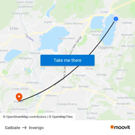 Galbiate to Inverigo map