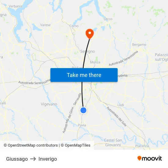 Giussago to Inverigo map