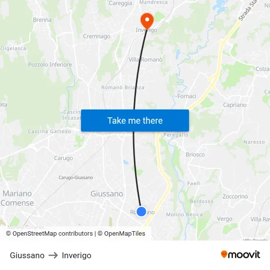 Giussano to Inverigo map