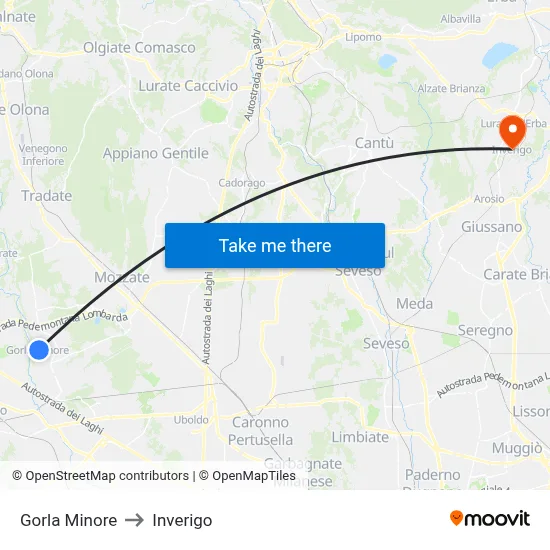 Gorla Minore to Inverigo map