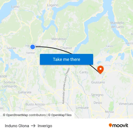 Induno Olona to Inverigo map