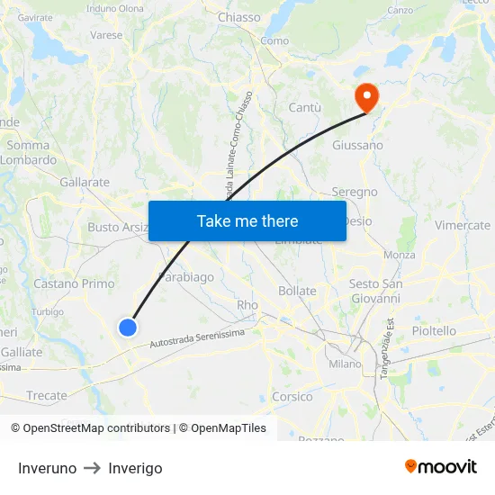 Inveruno to Inverigo map
