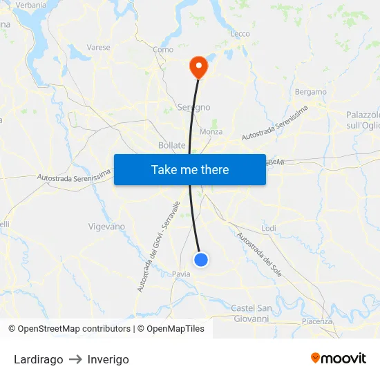 Lardirago to Inverigo map