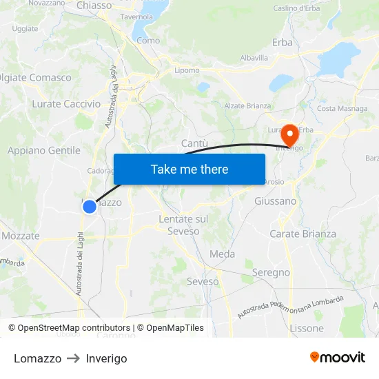 Lomazzo to Inverigo map