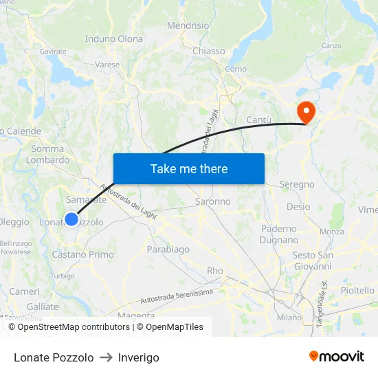 Lonate Pozzolo to Inverigo map