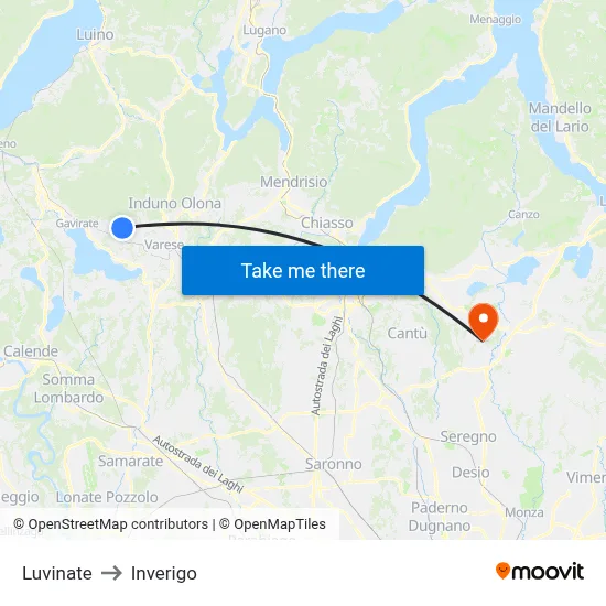 Luvinate to Inverigo map