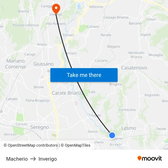 Macherio to Inverigo map
