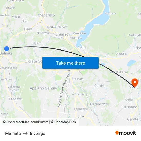 Malnate to Inverigo map