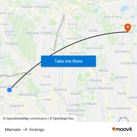 Marnate to Inverigo map