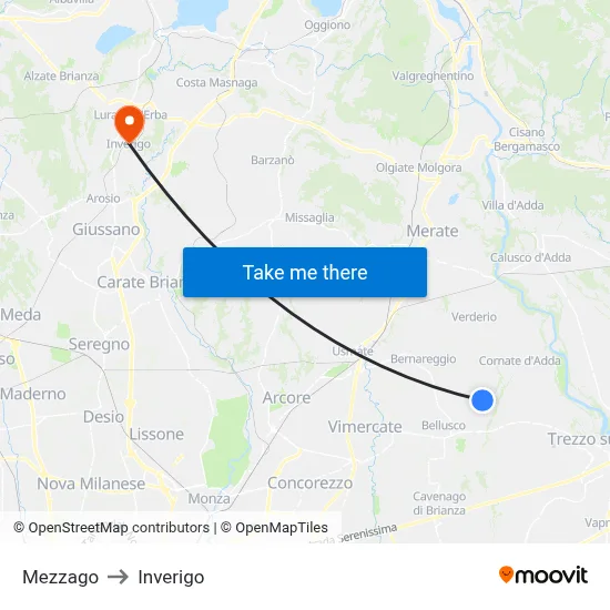 Mezzago to Inverigo map