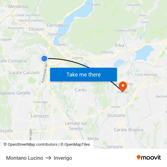 Montano Lucino to Inverigo map
